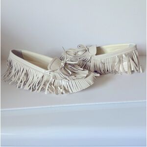 Giambattista Valli fringed loafers nappa leather cream moccasins  sz 37/7 NWT